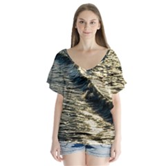 Wave Water Surface Sea Ocean Liquid V-neck Flutter Sleeve Top by Vaneshop