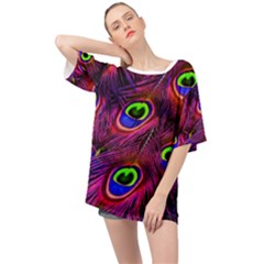 Peacock Feathers Color Plumage Oversized Chiffon Top by Celenk