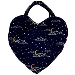 Hand-drawn-scratch-style-night-sky-with-moon-cloud-space-among-stars-seamless-pattern-vector-design- Giant Heart Shaped Tote by uniart180623