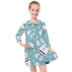 Cute-seamless-pattern-with-rocket-planets-stars Kids  Quarter Sleeve Shirt Dress by uniart180623