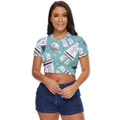 Cute-seamless-pattern-with-rocket-planets-stars Side Button Cropped Tee by uniart180623