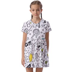 Set-cute-colorful-doodle-hand-drawing Kids  Asymmetric Collar Dress by uniart180623