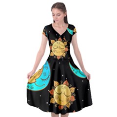 Seamless-pattern-with-sun-moon-children Cap Sleeve Wrap Front Dress by uniart180623