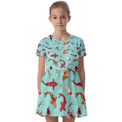 Pattern-with-koi-fishes Kids  Short Sleeve Pinafore Style Dress by uniart180623