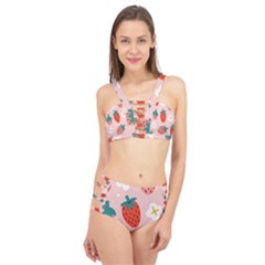 Strawberry-seamless-pattern Cage Up Bikini Set by uniart180623