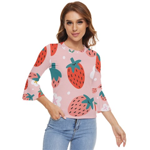 Strawberry-seamless-pattern Bell Sleeve Top by uniart180623