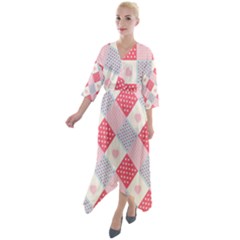 Cute-kawaii-patches-seamless-pattern Quarter Sleeve Wrap Front Maxi Dress by uniart180623