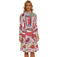 Tomato-seamless-pattern-juicy-tomatoes-food-sauce-ketchup-soup-paste-with-fresh-red-vegetables Long Sleeve Shirt Collar A-line Dress by uniart180623