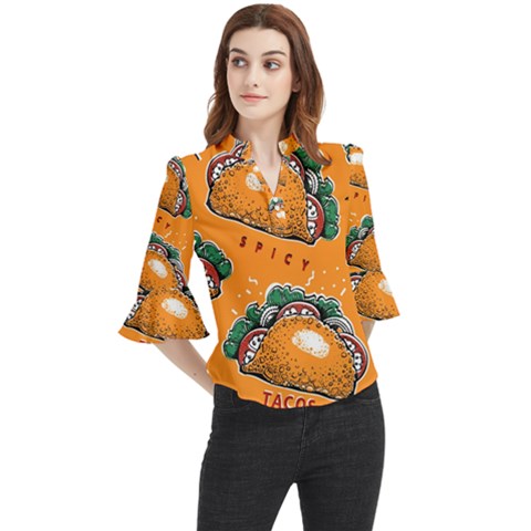 Seamless-pattern-with-taco Loose Horn Sleeve Chiffon Blouse by uniart180623