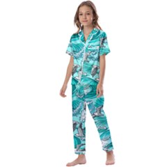 Sea-waves-seamless-pattern Kids  Satin Short Sleeve Pajamas Set by uniart180623