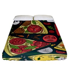 Vector-seamless-pizza-slice-pattern-hand-drawn-pizza-illustration-great-pizzeria-menu-background Fitted Sheet (king Size) by uniart180623