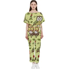 Seamless-pattern-with-flowers-owls Batwing Lightweight Chiffon Jumpsuit by uniart180623