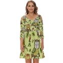 Seamless-pattern-with-flowers-owls Shoulder Cut Out Zip Up Dress View1