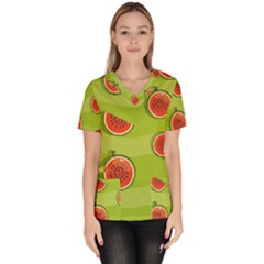 Seamless-background-with-watermelon-slices Women s V-neck Scrub Top by uniart180623