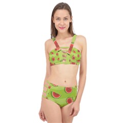 Seamless-background-with-watermelon-slices Cage Up Bikini Set by uniart180623