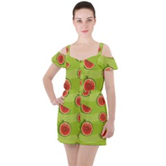 Seamless-background-with-watermelon-slices Ruffle Cut Out Chiffon Playsuit by uniart180623