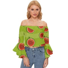 Seamless-background-with-watermelon-slices Off Shoulder Flutter Bell Sleeve Top by uniart180623