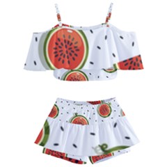 Seamless-background-pattern-with-watermelon-slices Kids  Off Shoulder Skirt Bikini by uniart180623