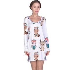 Cute-cartoon-boho-animals-seamless-pattern Long Sleeve Nightdress by uniart180623