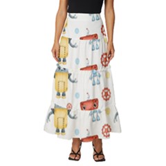 Cute-cartoon-robots-seamless-pattern Tiered Ruffle Maxi Skirt by uniart180623