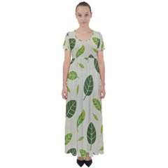 Leaf-spring-seamless-pattern-fresh-green-color-nature High Waist Short Sleeve Maxi Dress by uniart180623