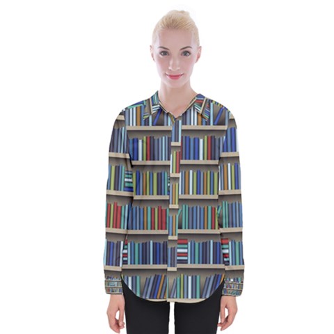 Bookshelf Womens Long Sleeve Shirt by uniart180623