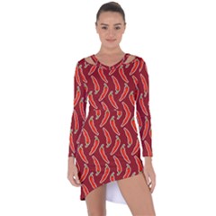 Chili-pattern-red Asymmetric Cut-out Shift Dress by uniart180623