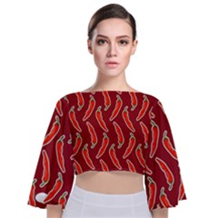 Chili-pattern-red Tie Back Butterfly Sleeve Chiffon Top by uniart180623