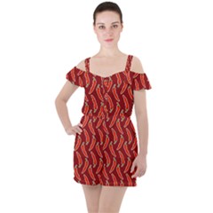 Chili-pattern-red Ruffle Cut Out Chiffon Playsuit by uniart180623