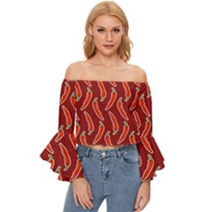 Chili-pattern-red Off Shoulder Flutter Bell Sleeve Top by uniart180623