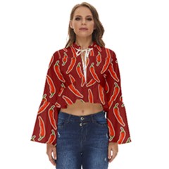 Chili-pattern-red Boho Long Bell Sleeve Top by uniart180623