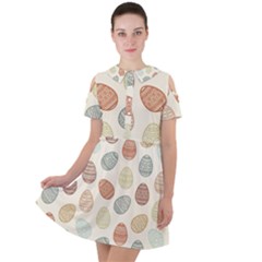 Seamless-pattern-colorful-easter-egg-flat-icons-painted-traditional-style Short Sleeve Shoulder Cut Out Dress  by uniart180623