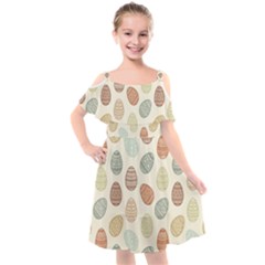 Seamless-pattern-colorful-easter-egg-flat-icons-painted-traditional-style Kids  Cut Out Shoulders Chiffon Dress by uniart180623