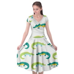 Cute-cartoon-alligator-kids-seamless-pattern-with-green-nahd-drawn-crocodiles Cap Sleeve Wrap Front Dress by uniart180623