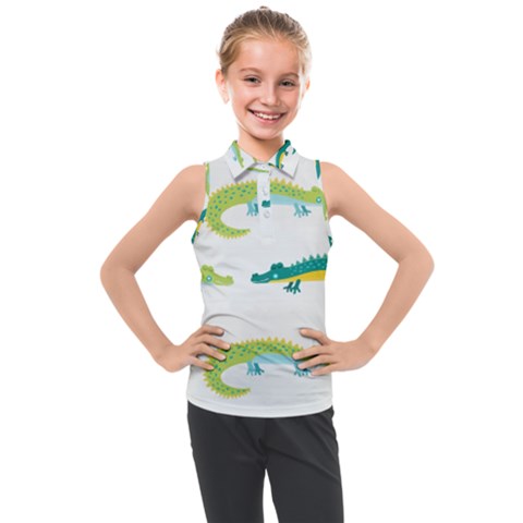 Cute-cartoon-alligator-kids-seamless-pattern-with-green-nahd-drawn-crocodiles Kids  Sleeveless Polo Tee by uniart180623