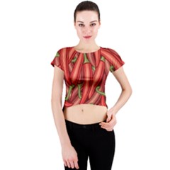 Seamless-chili-pepper-pattern Crew Neck Crop Top by uniart180623