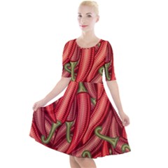 Seamless-chili-pepper-pattern Quarter Sleeve A-line Dress by uniart180623