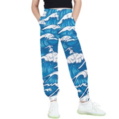 Storm-waves-seamless-pattern-raging-ocean-water-sea-wave-vintage-japanese-storms-print-illustration- Kids  Joggers by uniart180623