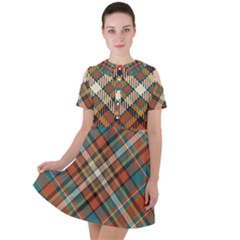 Tartan-scotland-seamless-plaid-pattern-vector-retro-background-fabric-vintage-check-color-square-geo Short Sleeve Shoulder Cut Out Dress  by uniart180623