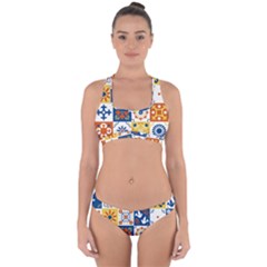 Mexican-talavera-pattern-ceramic-tiles-with-flower-leaves-bird-ornaments-traditional-majolica-style- Cross Back Hipster Bikini Set by uniart180623