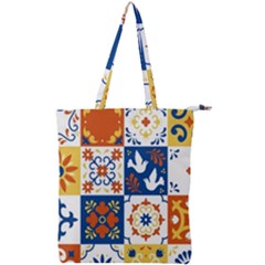 Mexican-talavera-pattern-ceramic-tiles-with-flower-leaves-bird-ornaments-traditional-majolica-style- Double Zip Up Tote Bag by uniart180623