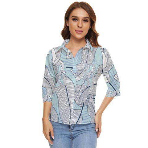 Tropical Flower Seamless Pattern Women s Quarter Sleeve Pocket Shirt by uniart180623