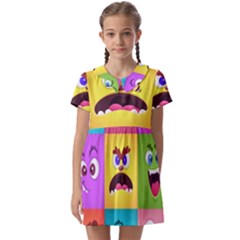 Monsters-emotions-scary-faces-masks-with-mouth-eyes-aliens-monsters-emoticon-set Kids  Asymmetric Collar Dress by uniart180623