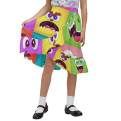 Monsters-emotions-scary-faces-masks-with-mouth-eyes-aliens-monsters-emoticon-set Kids  Ruffle Flared Wrap Midi Skirt by uniart180623