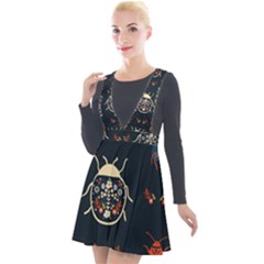 Floral-bugs-seamless-pattern Plunge Pinafore Velour Dress by uniart180623