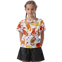 Seamless Pattern With Kittens White Background Kids  Front Cut Tee by uniart180623