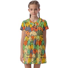 Seamless Pattern With Doodle Bunny Kids  Asymmetric Collar Dress by uniart180623