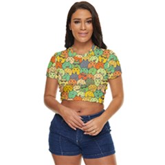 Seamless Pattern With Doodle Bunny Side Button Cropped Tee by uniart180623