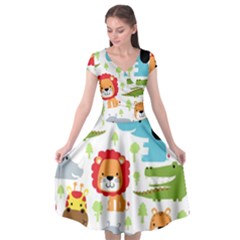 Seamless-pattern-vector-with-animals-cartoon Cap Sleeve Wrap Front Dress by uniart180623