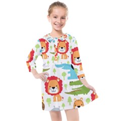 Seamless-pattern-vector-with-animals-cartoon Kids  Quarter Sleeve Shirt Dress by uniart180623